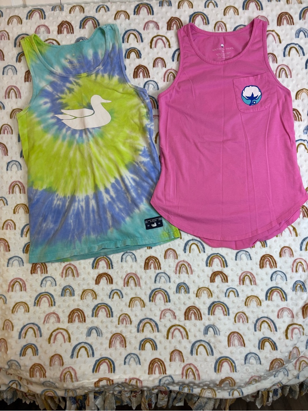 Southern Marsh Tie Dye Tank Top and Southern Shirt Company Pink Tank with Pocket